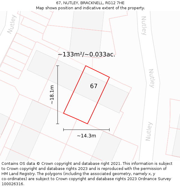 67, NUTLEY, BRACKNELL, RG12 7HE: Plot and title map