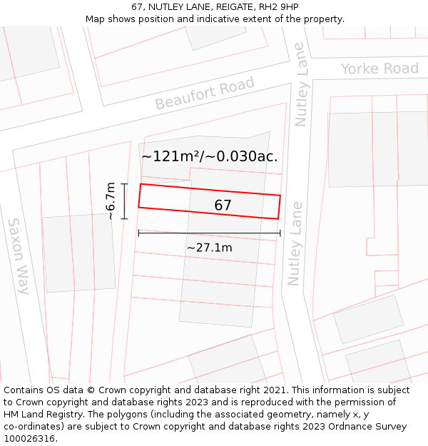 67, NUTLEY LANE, REIGATE, RH2 9HP: Plot and title map
