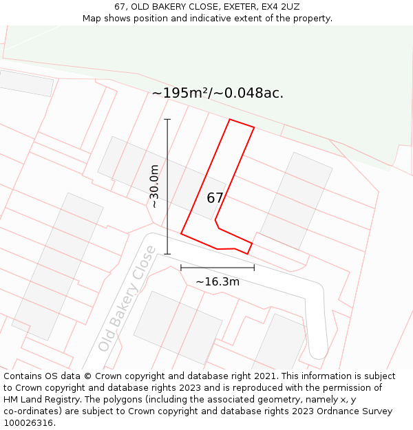 67, OLD BAKERY CLOSE, EXETER, EX4 2UZ: Plot and title map