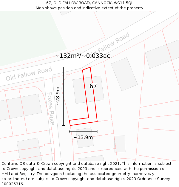 67, OLD FALLOW ROAD, CANNOCK, WS11 5QL: Plot and title map