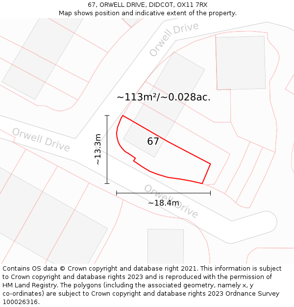 67, ORWELL DRIVE, DIDCOT, OX11 7RX: Plot and title map