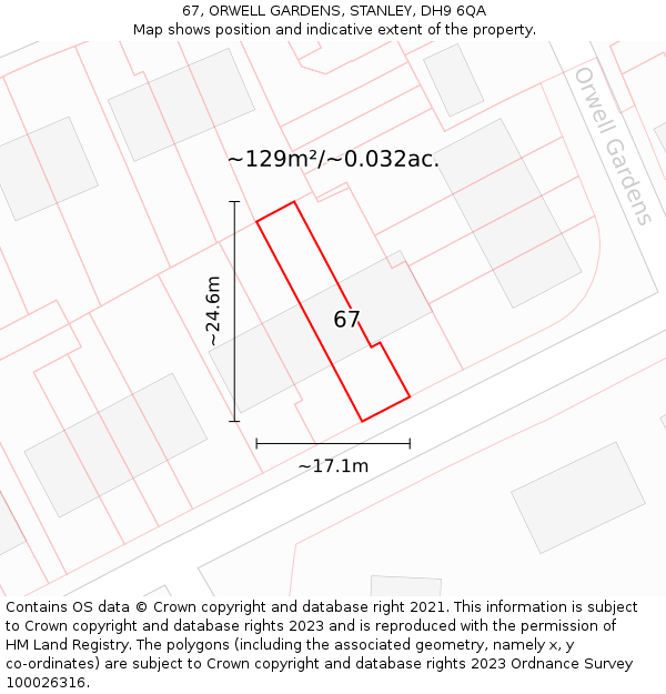 67, ORWELL GARDENS, STANLEY, DH9 6QA: Plot and title map
