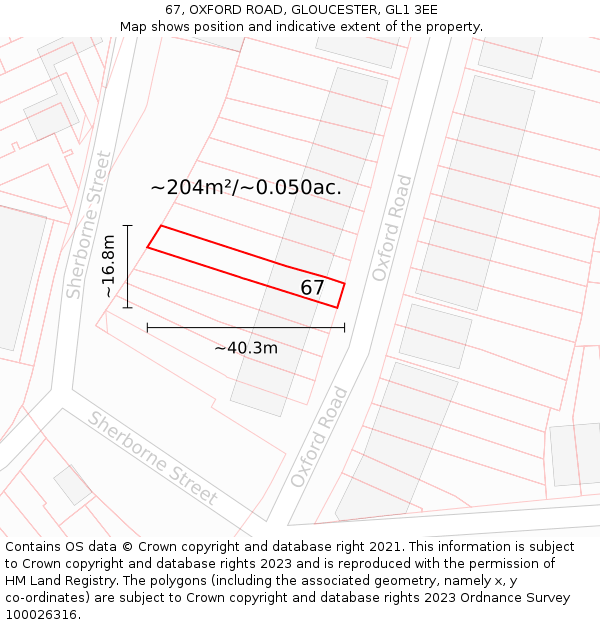 67, OXFORD ROAD, GLOUCESTER, GL1 3EE: Plot and title map