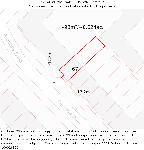 67, PADSTOW ROAD, SWINDON, SN2 2ED: Plot and title map