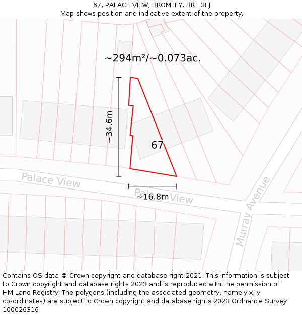 67, PALACE VIEW, BROMLEY, BR1 3EJ: Plot and title map