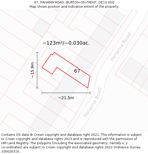 67, PANAMA ROAD, BURTON-ON-TRENT, DE13 0SQ: Plot and title map