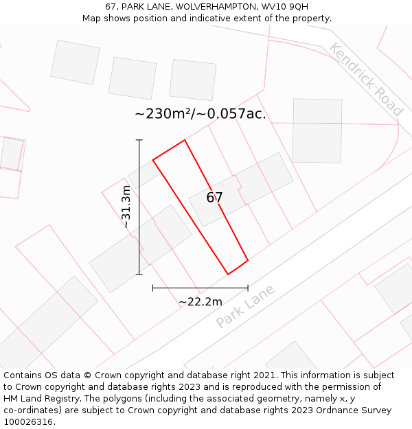 67, PARK LANE, WOLVERHAMPTON, WV10 9QH: Plot and title map