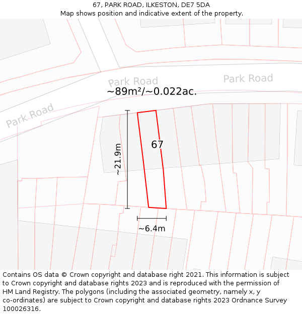 67, PARK ROAD, ILKESTON, DE7 5DA: Plot and title map