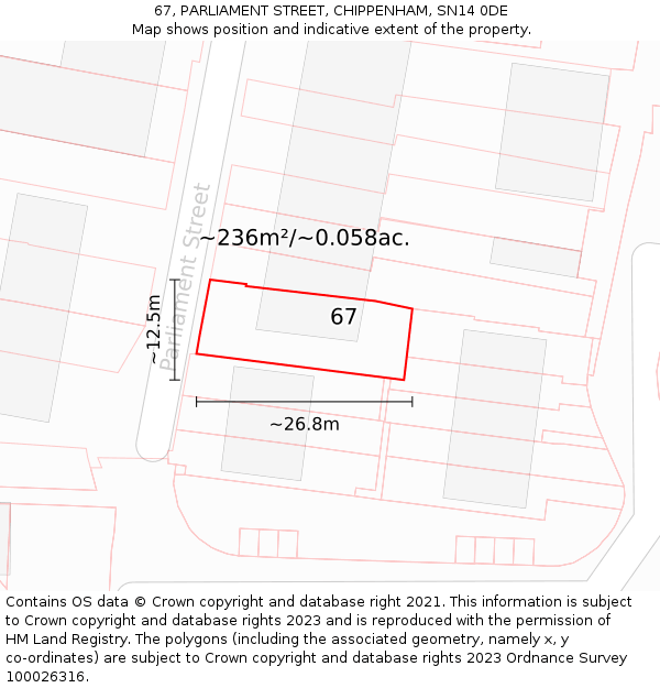 67, PARLIAMENT STREET, CHIPPENHAM, SN14 0DE: Plot and title map