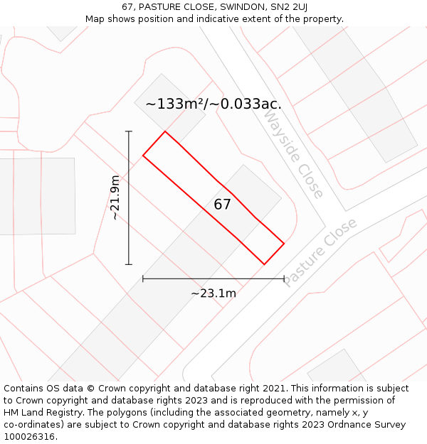 67, PASTURE CLOSE, SWINDON, SN2 2UJ: Plot and title map