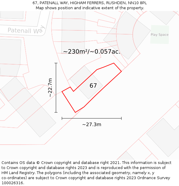 67, PATENALL WAY, HIGHAM FERRERS, RUSHDEN, NN10 8PL: Plot and title map