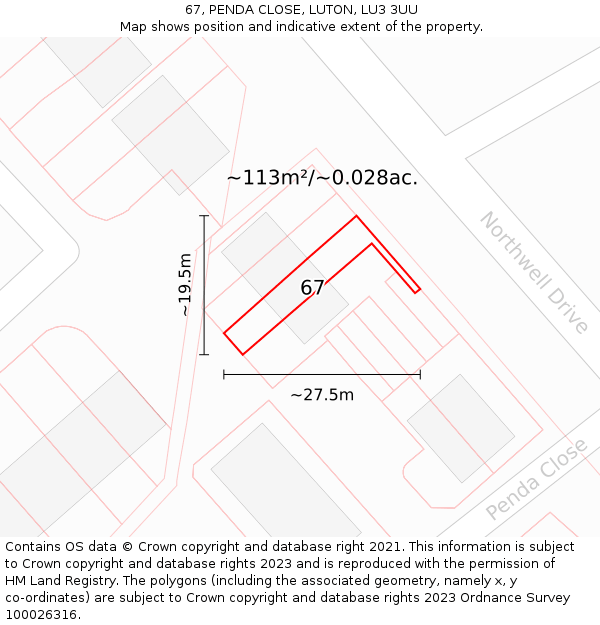 67, PENDA CLOSE, LUTON, LU3 3UU: Plot and title map