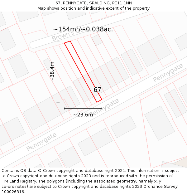 67, PENNYGATE, SPALDING, PE11 1NN: Plot and title map