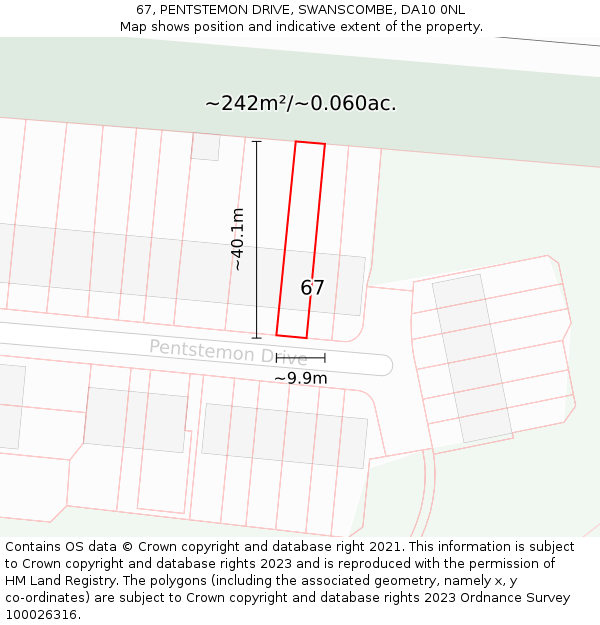 67, PENTSTEMON DRIVE, SWANSCOMBE, DA10 0NL: Plot and title map