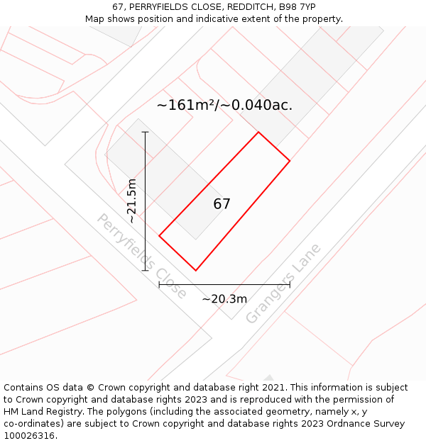 67, PERRYFIELDS CLOSE, REDDITCH, B98 7YP: Plot and title map