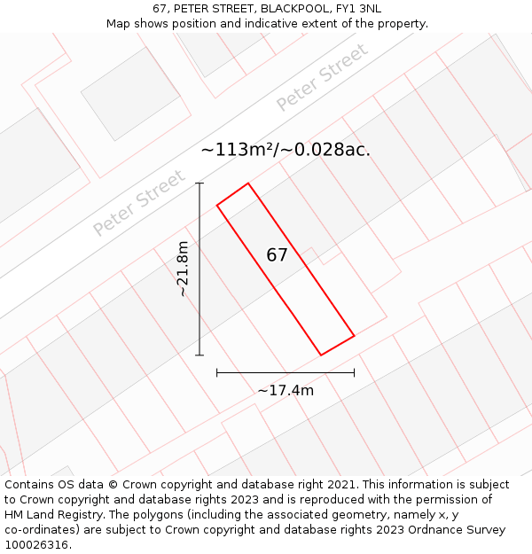 67, PETER STREET, BLACKPOOL, FY1 3NL: Plot and title map