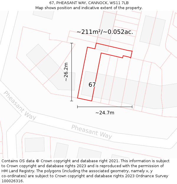 67, PHEASANT WAY, CANNOCK, WS11 7LB: Plot and title map
