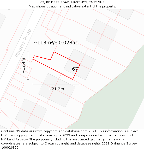 67, PINDERS ROAD, HASTINGS, TN35 5HE: Plot and title map