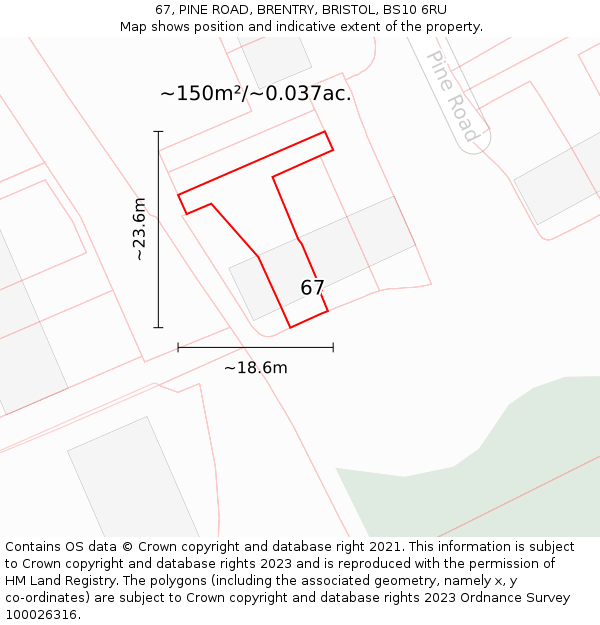 67, PINE ROAD, BRENTRY, BRISTOL, BS10 6RU: Plot and title map