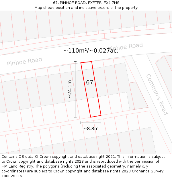 67, PINHOE ROAD, EXETER, EX4 7HS: Plot and title map
