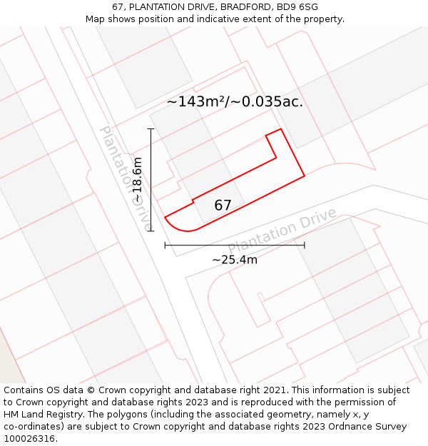 67, PLANTATION DRIVE, BRADFORD, BD9 6SG: Plot and title map