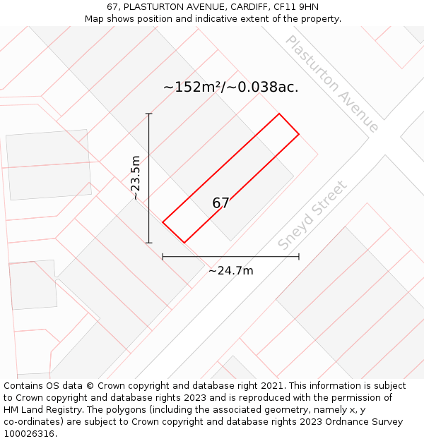 67, PLASTURTON AVENUE, CARDIFF, CF11 9HN: Plot and title map