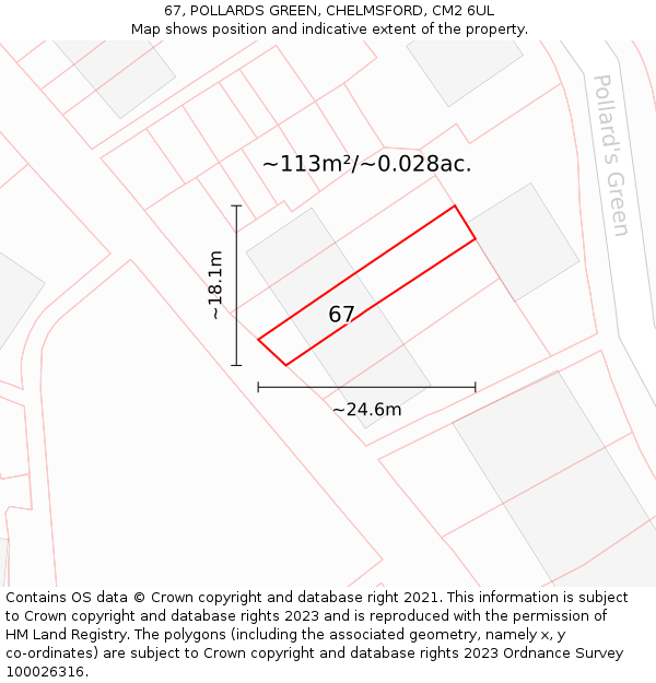 67, POLLARDS GREEN, CHELMSFORD, CM2 6UL: Plot and title map