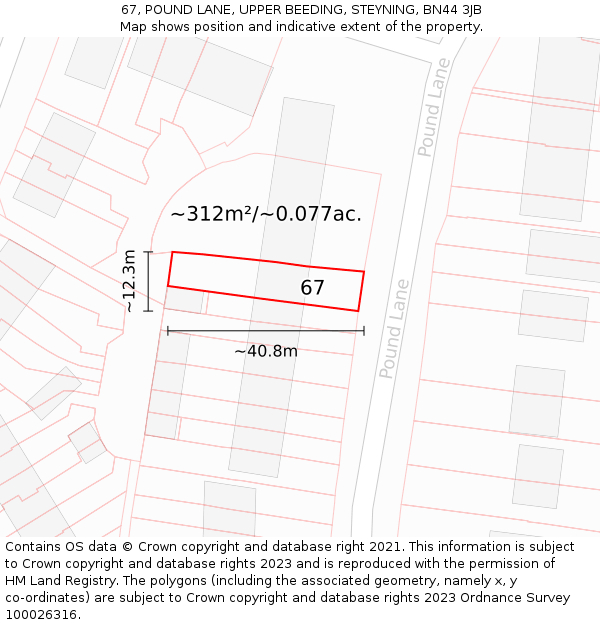 67, POUND LANE, UPPER BEEDING, STEYNING, BN44 3JB: Plot and title map