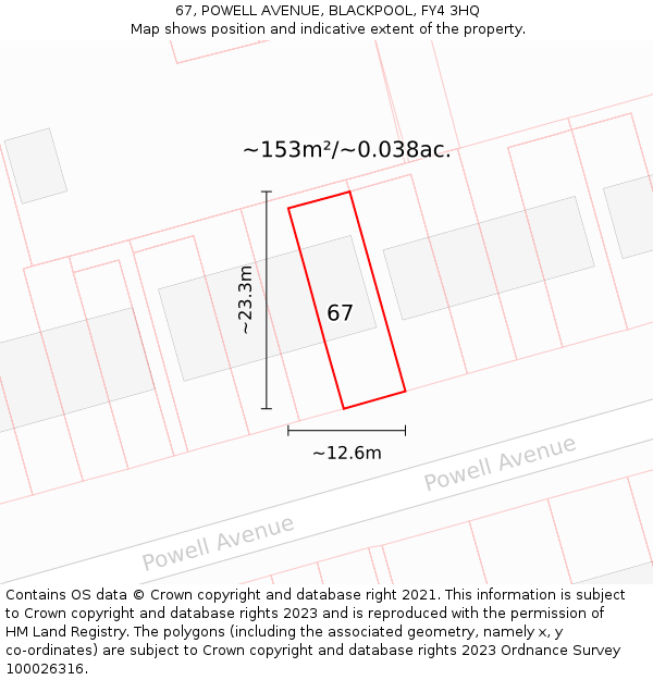 67, POWELL AVENUE, BLACKPOOL, FY4 3HQ: Plot and title map