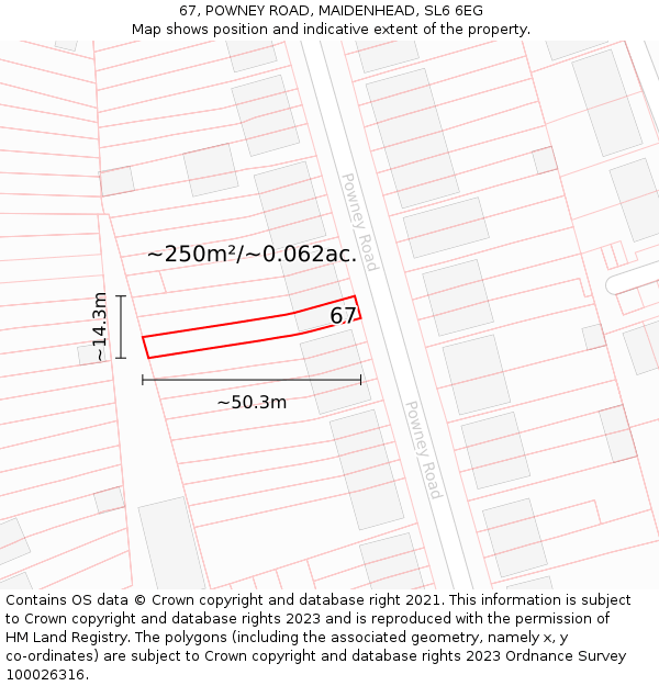 67, POWNEY ROAD, MAIDENHEAD, SL6 6EG: Plot and title map