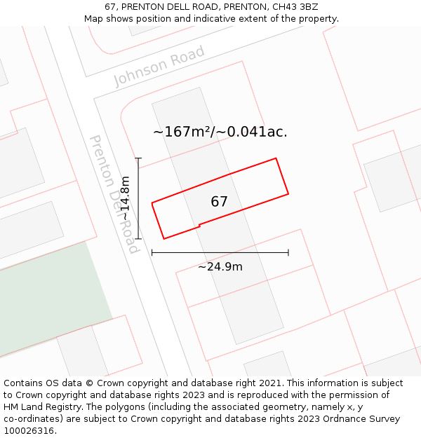 67, PRENTON DELL ROAD, PRENTON, CH43 3BZ: Plot and title map