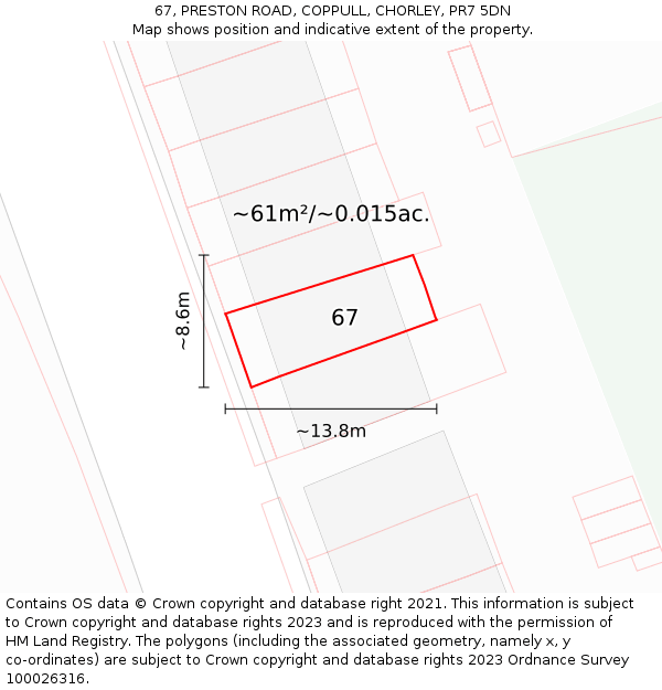 67, PRESTON ROAD, COPPULL, CHORLEY, PR7 5DN: Plot and title map