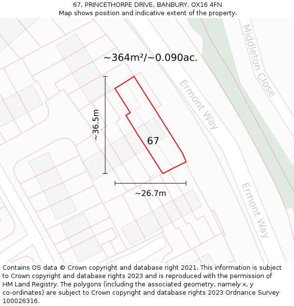 67, PRINCETHORPE DRIVE, BANBURY, OX16 4FN: Plot and title map