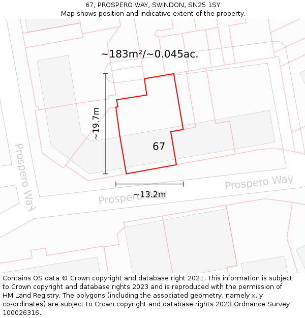67, PROSPERO WAY, SWINDON, SN25 1SY: Plot and title map