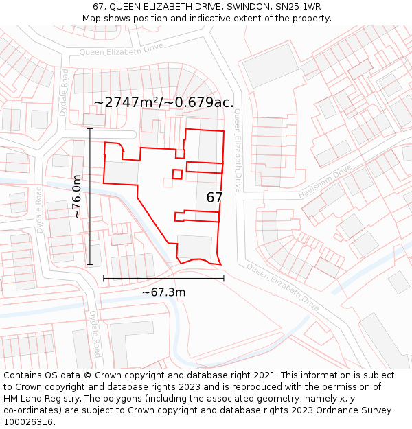 67, QUEEN ELIZABETH DRIVE, SWINDON, SN25 1WR: Plot and title map