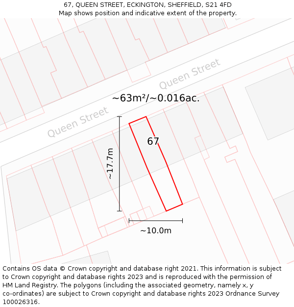 67, QUEEN STREET, ECKINGTON, SHEFFIELD, S21 4FD: Plot and title map
