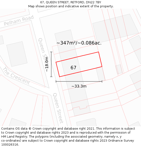 67, QUEEN STREET, RETFORD, DN22 7BY: Plot and title map