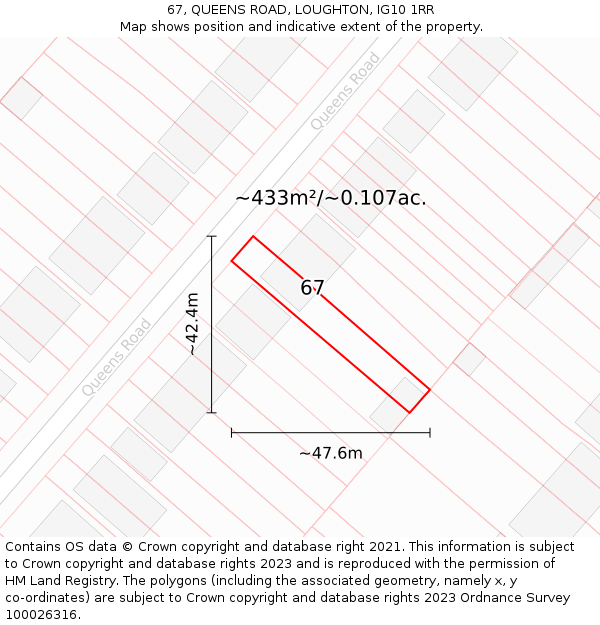 67, QUEENS ROAD, LOUGHTON, IG10 1RR: Plot and title map