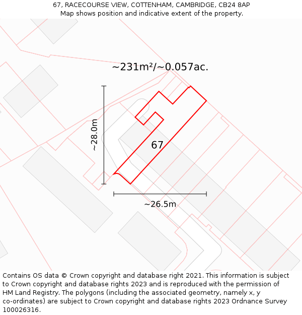 67, RACECOURSE VIEW, COTTENHAM, CAMBRIDGE, CB24 8AP: Plot and title map