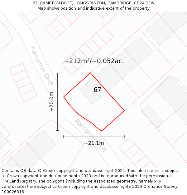 67, RAMPTON DRIFT, LONGSTANTON, CAMBRIDGE, CB24 3EW: Plot and title map