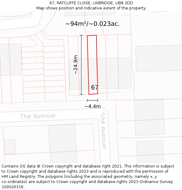 67, RATCLIFFE CLOSE, UXBRIDGE, UB8 2DD: Plot and title map