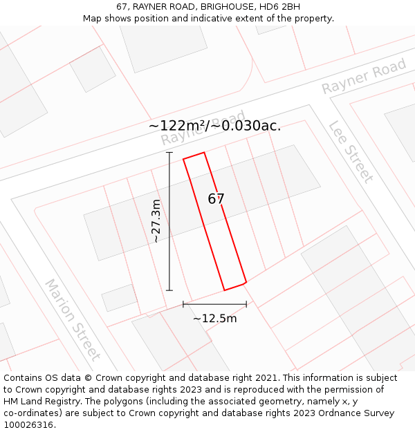 67, RAYNER ROAD, BRIGHOUSE, HD6 2BH: Plot and title map