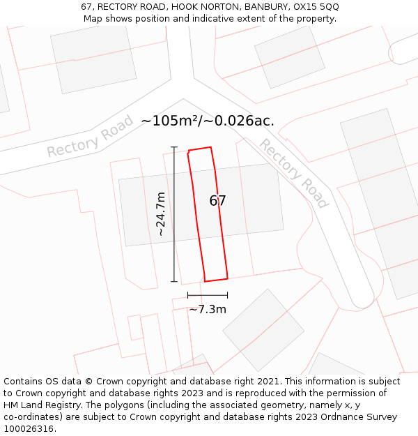 67, RECTORY ROAD, HOOK NORTON, BANBURY, OX15 5QQ: Plot and title map