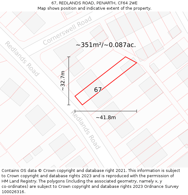67, REDLANDS ROAD, PENARTH, CF64 2WE: Plot and title map
