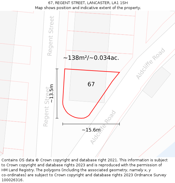 67, REGENT STREET, LANCASTER, LA1 1SH: Plot and title map