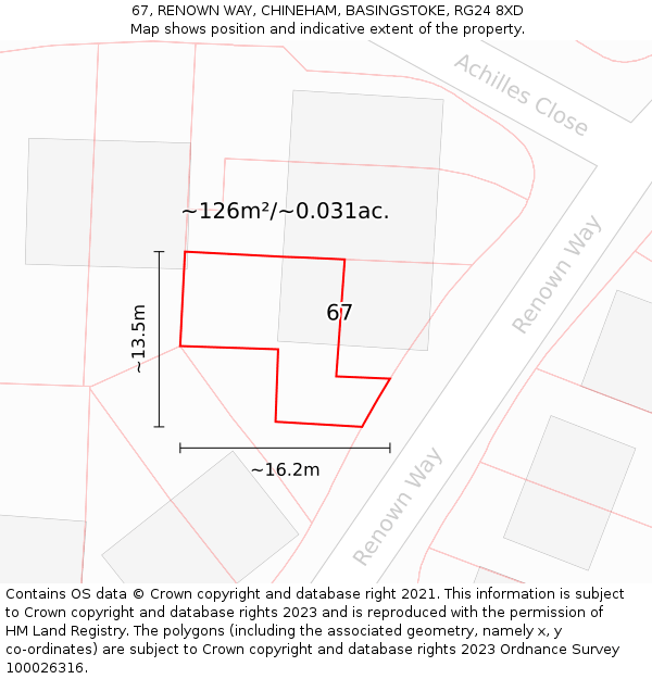 67, RENOWN WAY, CHINEHAM, BASINGSTOKE, RG24 8XD: Plot and title map