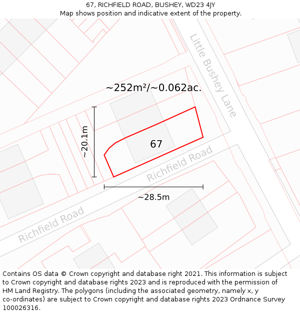 67, RICHFIELD ROAD, BUSHEY, WD23 4JY: Plot and title map