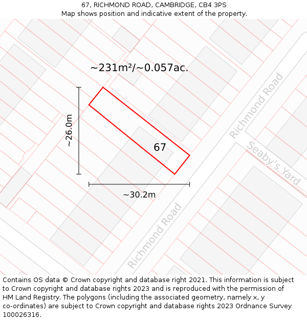 67, RICHMOND ROAD, CAMBRIDGE, CB4 3PS: Plot and title map