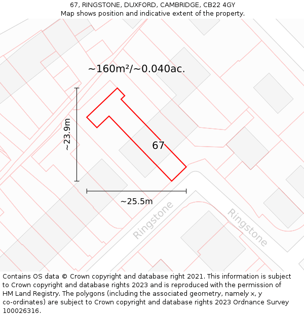 67, RINGSTONE, DUXFORD, CAMBRIDGE, CB22 4GY: Plot and title map