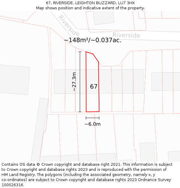 67, RIVERSIDE, LEIGHTON BUZZARD, LU7 3HX: Plot and title map